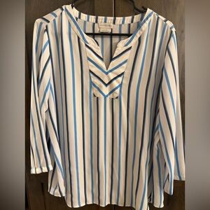 Van Heusen Women's Blue & Black Striped V-Neck Blouse